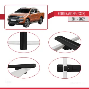 Ford Ranger 2011-2022 Arası ile uyumlu Basic Model Ara Atkı Tavan Barı SİYAH 3 ADET thumb 4
