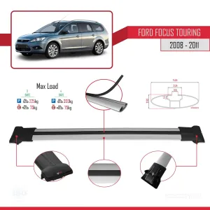 Ford Focus TOURING 2008-2011 Arası ile Uyumlu FLY Model Ara Atkı Tavan Barı GRİ 3 ADET BAR thumb 4