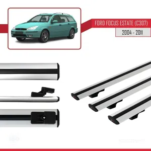 Ford Focus Estate (C307) 2004-2011 Arası ile uyumlu Basic Model Ara Atkı Tavan Barı GRİ 3 ADET thumb 3