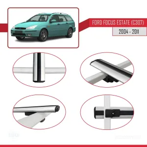 Ford Focus Estate (C307) 2004-2011 Arası ile uyumlu Basic Model Ara Atkı Tavan Barı GRİ 3 ADET thumb 4