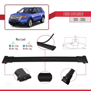 Explorer 2011-2015 Arası ile uyumlu FLY Model Ara Atkı Tavan Barı SİYAH 4 ADET BAR - Görsel 4