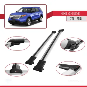 Explorer 2011-2015 Arası ile uyumlu FLY Model Ara Atkı Tavan Barı GRİ - Görsel 5