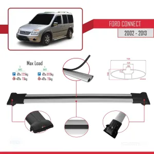 Ford Connect 2002-2013 Arası ile uyumlu FLY Model Ara Atkı Tavan Barı GRİ 4 ADET BAR thumb 4