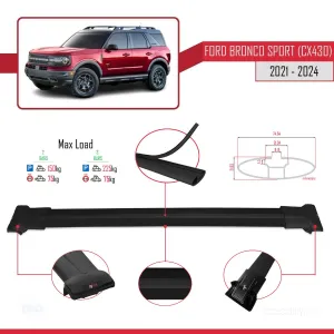 Ford Bronco Sport (CX430) 2021 ve Sonrası ile Uyumlu FLY Model Ara Atkı Tavan Barı SİYAH thumb 4