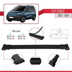 Fiat Doblo 2023 ve Sonrası ile uyumlu FLY Model Ara Atkı Tavan Barı SİYAH 4 ADET BAR thumb 4