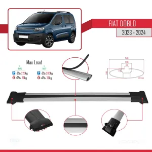 Fiat Doblo 2023 ve Sonrası ile uyumlu FLY Model Ara Atkı Tavan Barı GRİ 4 ADET BAR thumb 4