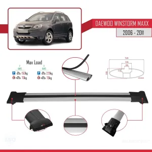 Daewoo Winstorm MaXX 2006-2011 Arası ile Uyumlu FLY Model Ara Atkı Tavan Barı GRİ thumb 4