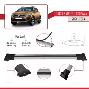 Dacia Sandero STEPWAY 2021 ve Sonrası ile Uyumlu FLY Model Ara Atkı Tavan Barı GRİ 3 ADET BAR - Görsel 4