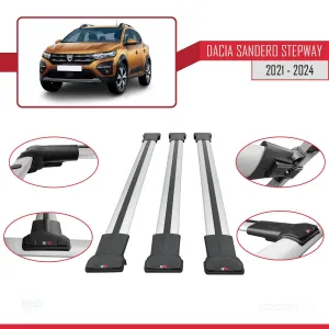 Dacia Sandero STEPWAY 2021 ve Sonrası ile Uyumlu FLY Model Ara Atkı Tavan Barı GRİ 3 ADET BAR - Görsel 5