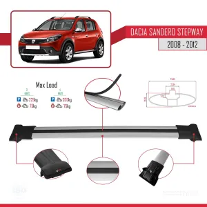 Dacia Sandero STEPWAY 2008-2012 Arası ile Uyumlu FLY Model Ara Atkı Tavan Barı GRİ 3 ADET BAR thumb 4