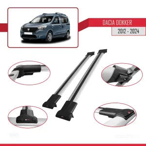 Dacia Dokker 2012 ve Sonrası ile Uyumlu FLY Model Ara Atkı Tavan Barı GRİ thumb 4