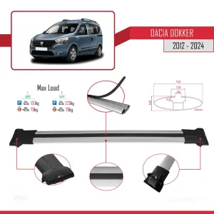 Dacia Dokker 2012 ve Sonrası ile Uyumlu FLY Model Ara Atkı Tavan Barı GRİ thumb 5