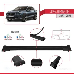 Cupra Formentor 2020 ve Sonrası ile Uyumlu FLY Model Ara Atkı Tavan Barı SİYAH 3 ADET BAR thumb 4