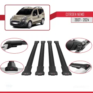 Citroen Nemo 2007 ve Sonrası ile uyumlu FLY Model Ara Atkı Tavan Barı SİYAH 4 ADET BAR thumb 5