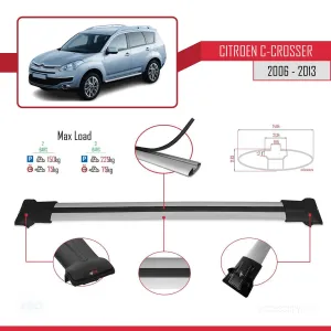Citroen C-Crosser 2006-2013 Arası ile uyumlu FLY Model Ara Atkı Tavan Barı GRİ thumb 4