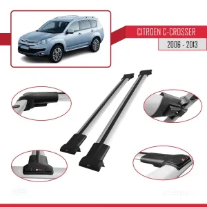 Citroen C-Crosser 2006-2013 Arası ile uyumlu FLY Model Ara Atkı Tavan Barı GRİ thumb 5