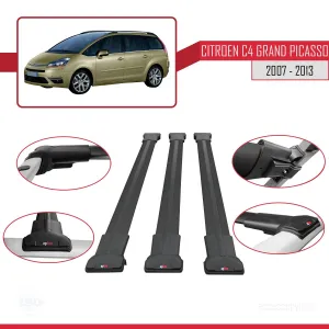 Citroen C4 Grand Picasso 2007-2013 Arası ile Uyumlu FLY Model Ara Atkı Tavan Barı SİYAH 3 ADET BAR thumb 5