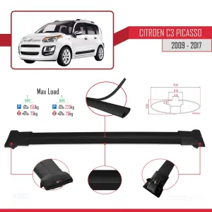 Citroen C3 Picasso 2009-2017 Arası ile Uyumlu FLY Model Ara Atkı Tavan Barı SİYAH - Görsel 4