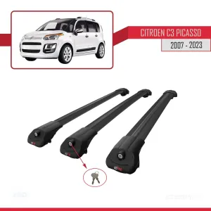 Citroen C3 Picasso 2007 - 2017 Arası ile uyumlu ACE-1 Ara Atkı Tavan Barı SİYAH 3 ADET BAR thumb 4