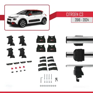 Citroen C3 (MK3) 2016 ve Sonrası ile uyumlu ACE-4 Ara Atkı Tavan Barı GRİ thumb 5