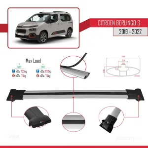 Citroen Berlingo 2019-2022 Arası ile uyumlu FLY Model Ara Atkı Tavan Barı GRİ 3 ADET BAR thumb 3