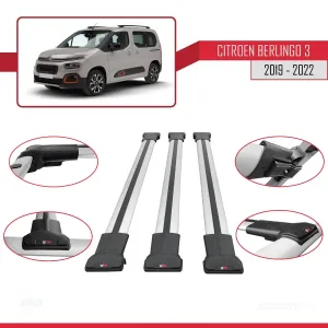 Citroen Berlingo 2019-2022 Arası ile uyumlu FLY Model Ara Atkı Tavan Barı GRİ 3 ADET BAR thumb 4
