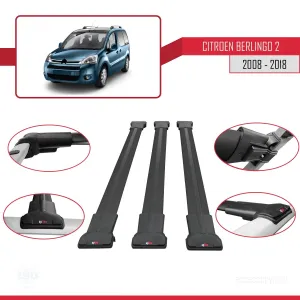 Citroen Berlingo 2008-2018 Arası ile uyumlu FLY Model Ara Atkı Tavan Barı SİYAH 3 ADET BAR - Görsel 5