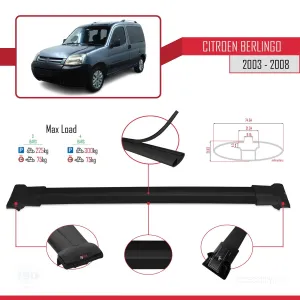 Citroen Berlingo 2003-2008 Arası ile uyumlu FLY Model Ara Atkı Tavan Barı SİYAH 3 ADET BAR - Görsel 4