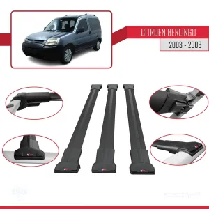 Citroen Berlingo 2003-2008 Arası ile uyumlu FLY Model Ara Atkı Tavan Barı SİYAH 3 ADET BAR - Görsel 5