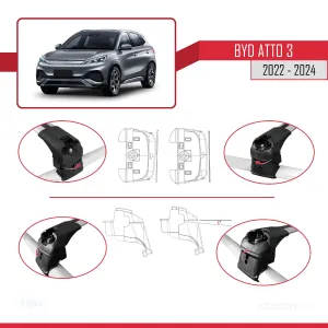BYD Atto 3 2022 ve Sonrası ile uyumlu ACE-2 Ara Atkı Tavan Barı GRİ - Görsel 4