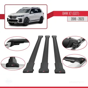 BMW X7 (G07) 2019 Arası ile Uyumlu FLY Model Ara Atkı Tavan Barı SİYAH 3 ADET BAR thumb 5