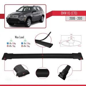 BMW X5 (E70) 2006-2013 Arası ile uyumlu FLY Model Ara Atkı Tavan Barı SİYAH thumb 4