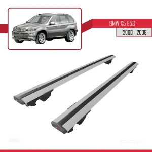 BMW X5 (E53) 2000-2006 Arası ile uyumlu HOOK Model Anahtar Kilitli Ara Atkı Tavan Barı GRİ thumb 4