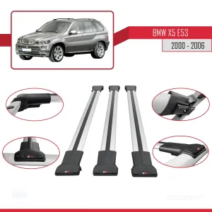BMW X5 (E53) 2000-2006 Arası ile Uyumlu FLY Model Ara Atkı Tavan Barı GRİ 3 ADET BAR thumb 5