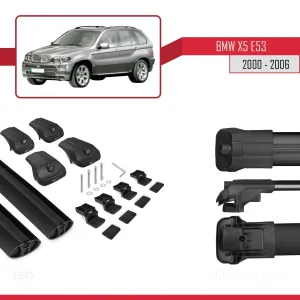 BMW X5 (E53) 2000-2006 Arası ile uyumlu ACE-1 Ara Atkı Tavan Barı SİYAH - Görsel 5