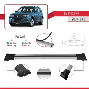 BMW X3 E83 2003-2010 Arası ile uyumlu FLY Model Ara Atkı Tavan Barı GRİ thumb 4