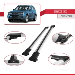 BMW X3 E83 2003-2010 Arası ile uyumlu FLY Model Ara Atkı Tavan Barı GRİ thumb 5