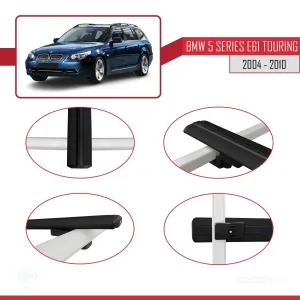 BMW 5 Serisi (E61) TOURING 2004-2010 Arası ile uyumlu Basic Model Ara Atkı Tavan Barı SİYAH 3 ADET thumb 4