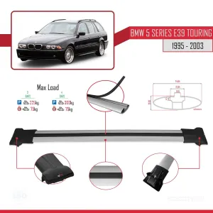 BMW 5 Serisi (E39) TOURING 1995-2003 Arası ile Uyumlu FLY Model Ara Atkı Tavan Barı GRİ 3 ADET BAR - Görsel 4