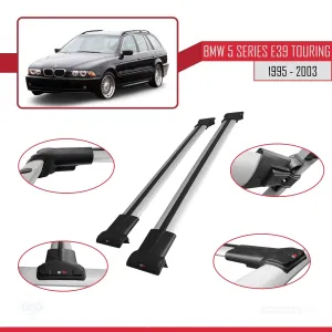 BMW 5 Serisi (E39) TOURING 1995-2003 Arası ile uyumlu FLY Model Ara Atkı Tavan Barı GRİ thumb 5