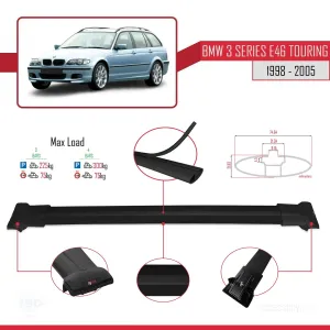 BMW 3 Serisi (E46) TOURING 1998-2005 Arası ile Uyumlu FLY Model Ara Atkı Tavan Barı SİYAH 3 ADET BAR - Görsel 4