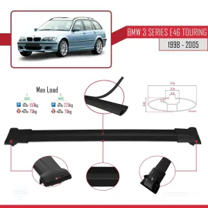 BMW 3 Serisi (E46) TOURING 1998-2005 Arası ile uyumlu FLY Model Ara Atkı Tavan Barı SİYAH - Görsel 4