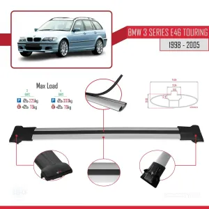 BMW 3 Serisi (E46) TOURING 1998-2005 Arası ile Uyumlu FLY Model Ara Atkı Tavan Barı GRİ 3 ADET BAR - Görsel 4