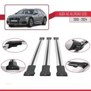 Audi A6 (C8) Allroad 2019 ve Sonrası ile Uyumlu FLY Model Ara Atkı Tavan Barı GRİ 3 ADET BAR thumb 5