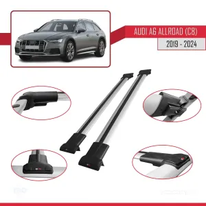 Audi A6 (C8) Allroad 2019 ve Sonrası ile Uyumlu FLY Model Ara Atkı Tavan Barı GRİ thumb 5