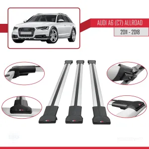 Audi A6 (C7) Allroad 2011-2018 Arası ile uyumlu FLY Model Ara Atkı Tavan Barı GRİ 3 ADET BAR thumb 5