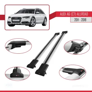 Audi A6 (C7) Allroad 2011-2018 Arası ile uyumlu FLY Model Ara Atkı Tavan Barı GRİ thumb 5
