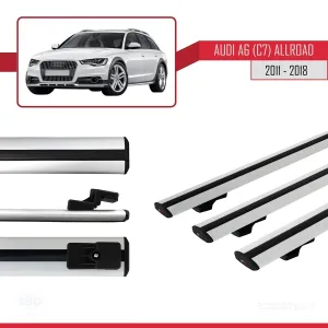 Audi A6 (C7) Allroad 2011-2018 Arası ile uyumlu Basic Model Ara Atkı Tavan Barı GRİ 3 ADET thumb 3