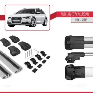Audi A6 (C7) Allroad 2011-2018 Arası ile uyumlu ACE-1 Ara Atkı Tavan Barı GRİ thumb 5