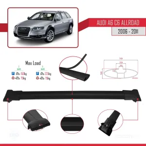 Audi A6 (C6) ALLROAD 2006-2011 Arası ile uyumlu FLY Model Ara Atkı Tavan Barı SİYAH thumb 4